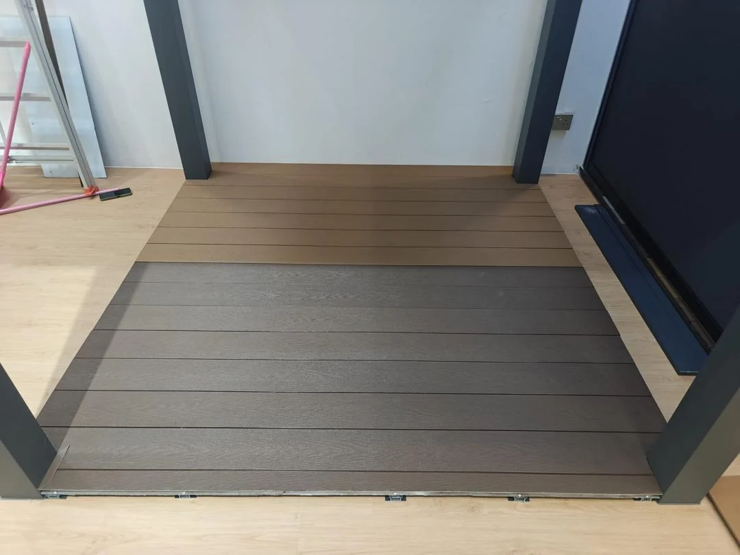 Threshold detail, aluminium decking supplied by Alu-R Pro in Singapore