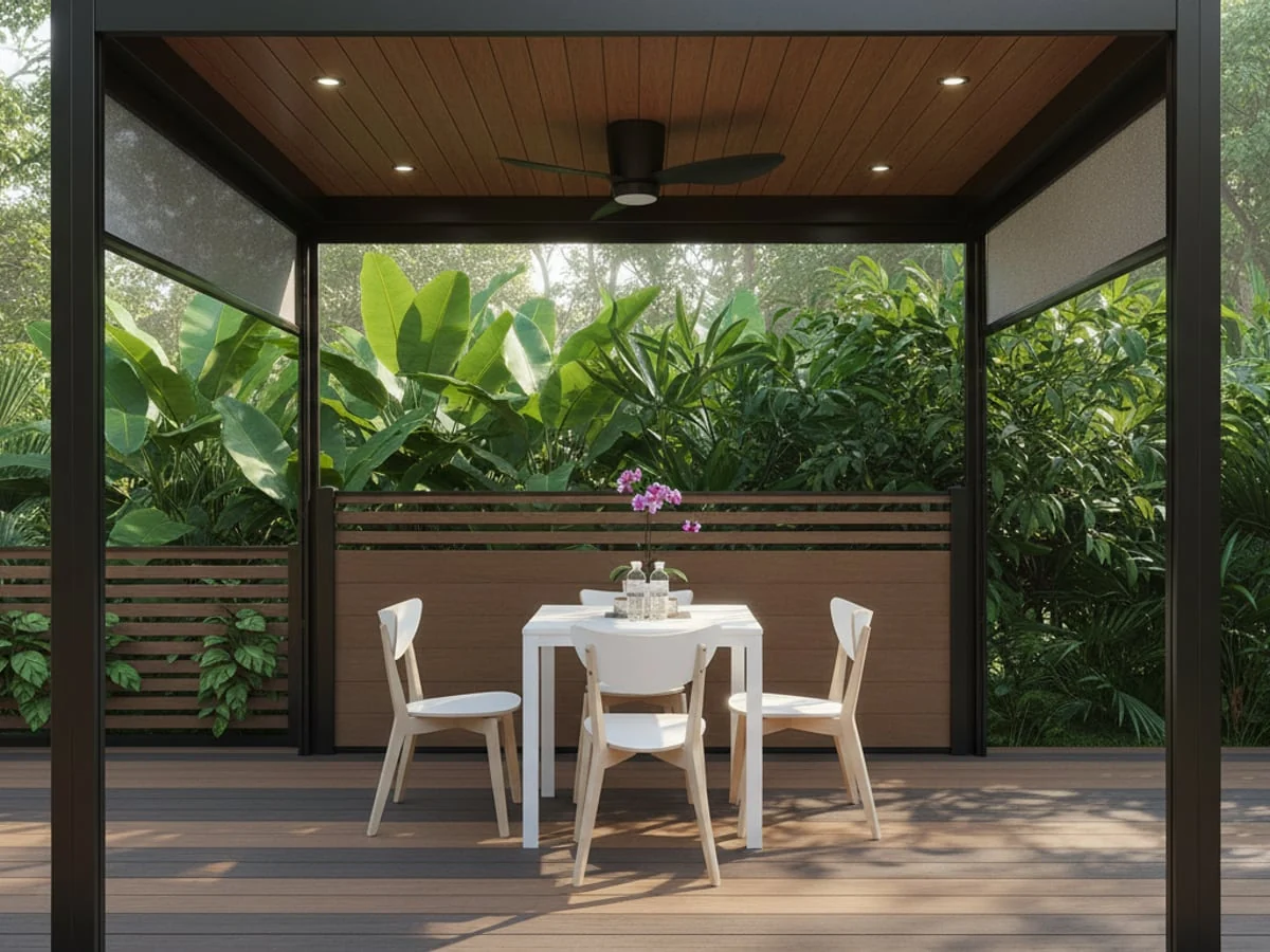 Pergola and dining, aluminium smart roof supplied by Alu-R Pro in Singapore
